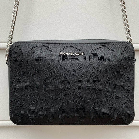 Michael Kors Jet Set East West Black Monogram Crossbody Bag Purse - Picture 4 of 16